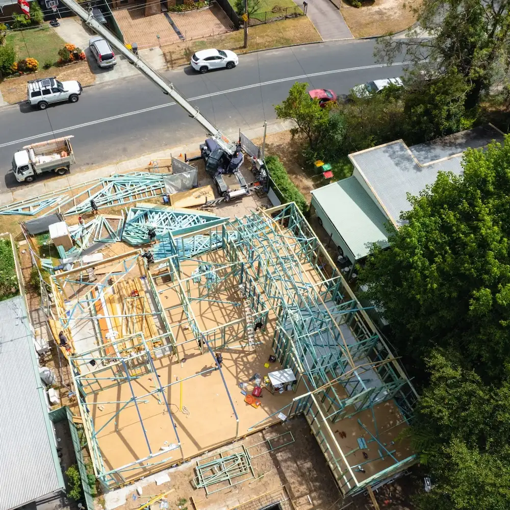 Elevated view across an active Pryme Projects worksite